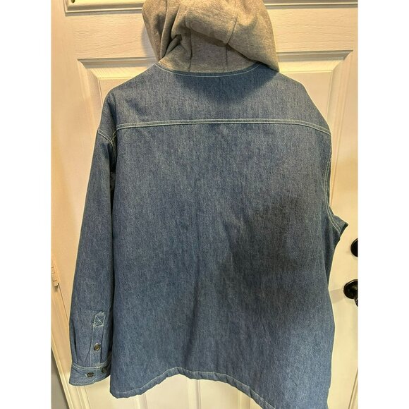 VTG Faded Glory XL Denim Jacket With Gray Hood Quilted Lining Button Cuffs Zip F - Picture 4 of 5